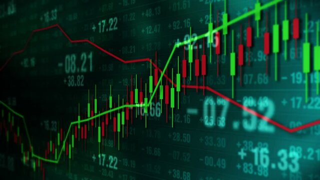 Graph and numbers in stock market. Success and growth concept. Business candle stick graph. Abstract finance on screen display. Loop animation.