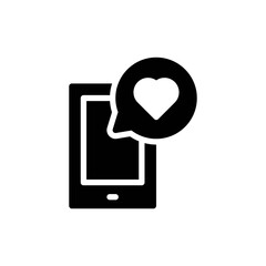 smartphone icon with love illustration in solid style isolated on white background. sign symbol for valentine's day. love chat design. EPS 10