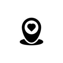 location icon with love illustration in solid style isolated on white background. sign symbol for valentine's day. EPS 10