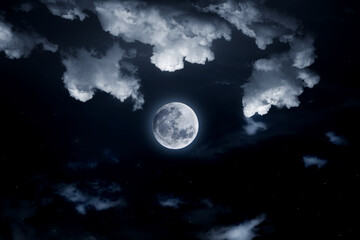 Fototapeta na wymiar Bright full moon in the starry sky