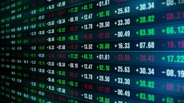 Financial stock market numbers. Business success and growth concept. Abstract economy data on screen display. Loop animation.
