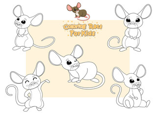 Coloring the Cute Rats Cartoon Set. Educational Game for Kids. Vector illustration With Cartoon Happy Animal