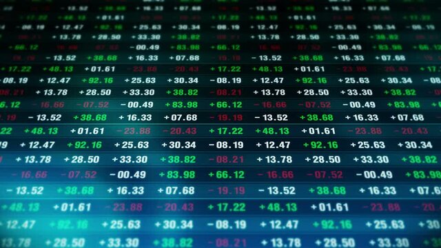 Financial stock market numbers. Business success and growth concept. Abstract economy data on screen display. Loop animation.