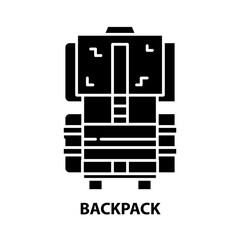 Fototapeta na wymiar backpack icon, black vector sign with editable strokes, concept illustration
