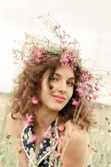 Fototapeta premium Authentic people portrait. Candid portrait. Self care authentic woman. Beauty girl in summertime.