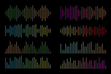 Set color sound waves. Vector sound wave. Abstract music pulse background. Wave effect. Stock image. EPS 10.