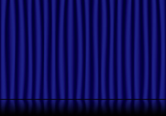 青いステージカーテンと反射している舞台の壁紙