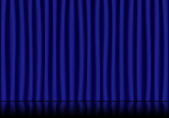 青いステージカーテンと反射している舞台の壁紙