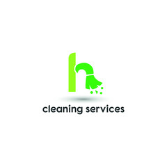 h initial letter combine with broom for cleaning service, house maintenance, repair, housecleaning, logo vector template concept