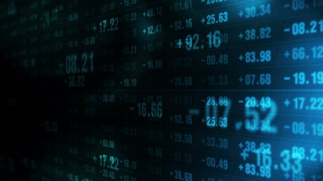 Financial stock market numbers. Business success and growth concept. Abstract economy data on screen display. Loop animation.