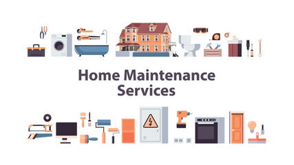 set home maintenance repair service concept horizontal isolated vector illustration
