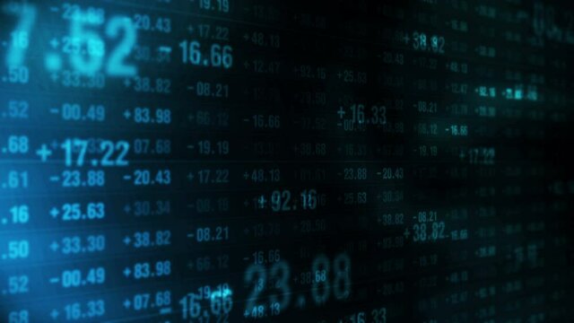 Financial stock market numbers. Business success and growth concept. Abstract economy data on screen display. Loop animation.