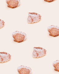 Protection crystal on light. Natural mineral rock specimen, big beautiful stone quartz.