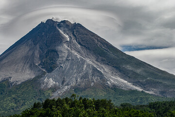 Mount Merapi is the most active volcano in Central Java and Yogyakarta, Indonesia Lenticular clouds