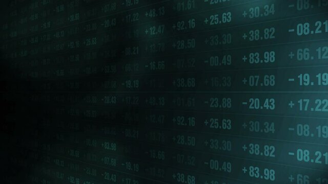 Financial stock market numbers. Business success and growth concept. Abstract economy data on screen display. Loop animation.