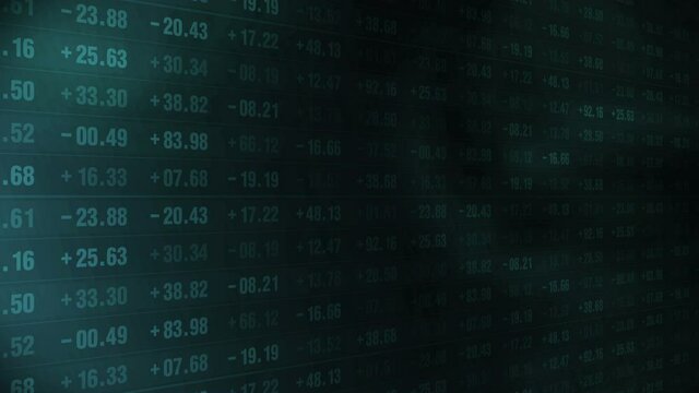 Financial stock market numbers. Business success and growth concept. Abstract economy data on screen display. Loop animation.