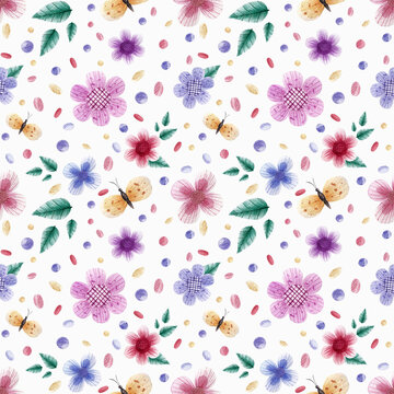 watercolor pattern Happy Easter. butterflies and  spring flowers. 