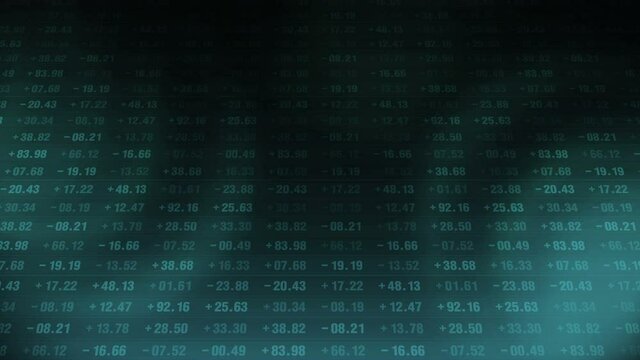 Financial stock market numbers. Business success and growth concept. Abstract economy data on screen display. Loop animation.