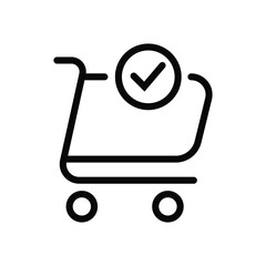 Shopping cart and check mark icon. Simple line style for web and app. Trolley symbol on white background. Vector Illustration. EPS10