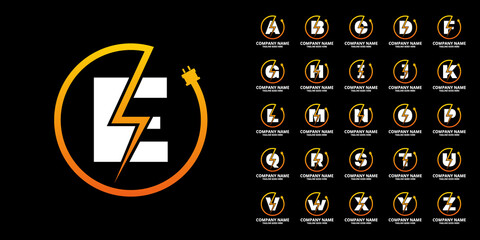 Set Flash initial letter Logo Icon Template. Illustration vector graphic. Design concept Electrical Bolt and electric plugs With letter symbol. Perfect for corporate, more technology brand identity