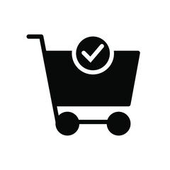 Shopping cart and check mark icon. Simple solid style for web and app. Trolley symbol on white background. Vector Illustration. EPS10