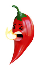 3D Render of a Cartoon Chili Pepper with a Tongue Burning Isolated on White Background