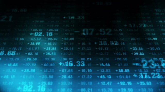 Financial stock market numbers. Business success and growth concept. Abstract economy data on screen display. Loop animation.
