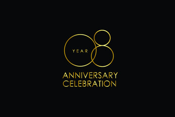 Luxury Black Gold 08 years anniversary, minimalist logo years, jubilee, Ribbon greeting card. Birthday invitation. Gold space vector illustration on black background - Vector