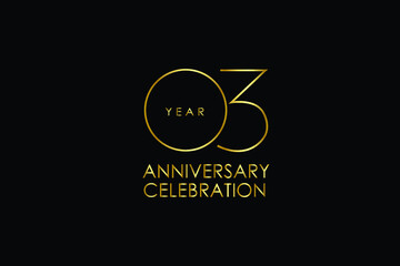 Luxury Black Gold 03 years anniversary, minimalist logo years, jubilee, Ribbon greeting card. Birthday invitation. Gold space vector illustration on black background - Vector