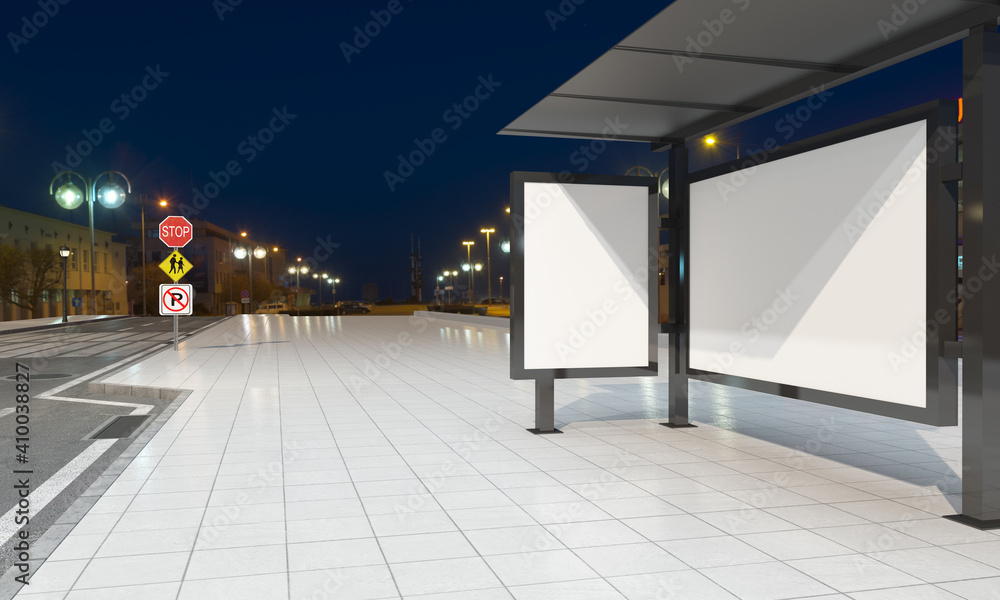 Poster 3d rendering of a bus stop