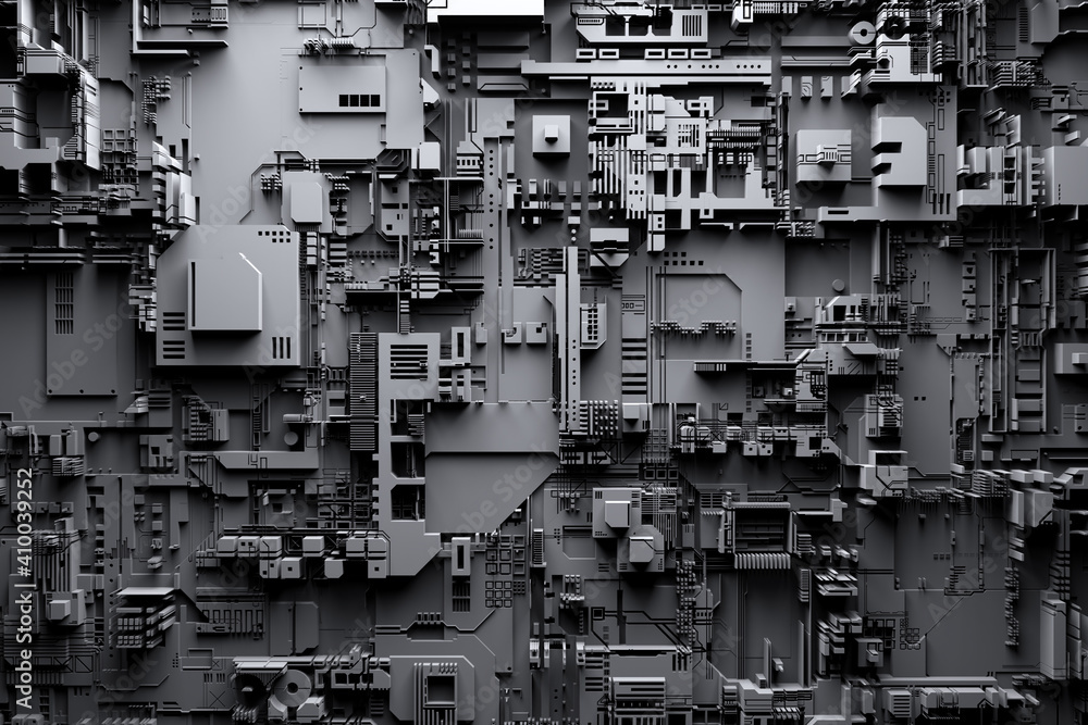 Poster 3d illustration of a pattern in the form of a metal, technological plating of a spaceship or a robot