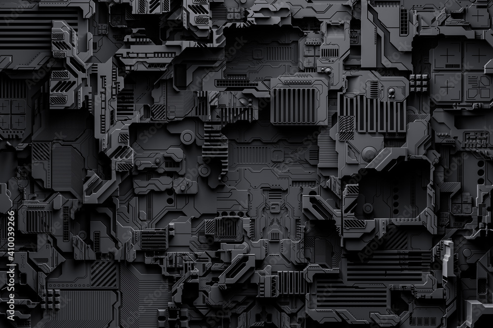 Poster 3d illustration of a pattern in the form of a metal, technological plating of a spaceship or a robot