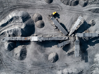 Industrial machine for sorting coal into fractions. Aerial view.
