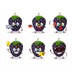 Black strawberry cartoon character with various types of business emoticons