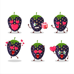 Black strawberry cartoon character with love cute emoticon