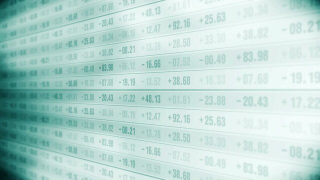 Financial stock market numbers. Business success and growth concept. Monochrome. Abstract economy data on screen display. Loop animation.