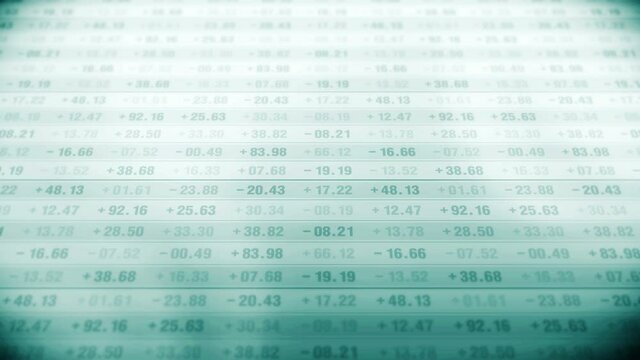 Financial stock market numbers. Business success and growth concept. Monochrome. Abstract economy data on screen display. Loop animation.