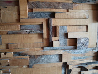 various kind of rustic wooden blocks are arranged in an unique way to home decoration design for vintage lifestyle