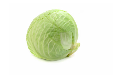 Fototapeta premium Green cabbage.A head of cabbage on a white isolated background.