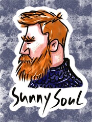 young handsome brutal bearded man in profile. sunny soul