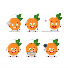 Cartoon character of grapefruit with various chef emoticons