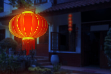 Chinese lanterns hanging in front of the house
