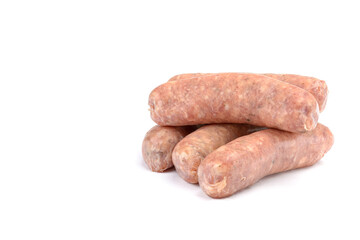 Raw pork sausages.Grilled sausages in close-up, isolated on a white background.Selective focus.