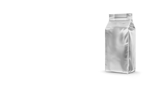 Coffee or tea metallic vacuum pack isolated on white background. added copy space for text.