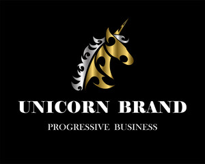 Fototapeta premium Line art vector logo of unicorn head. Suitable for use as logo.