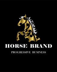 Line art vector logo Half body of horse. Suitable for use as logo.