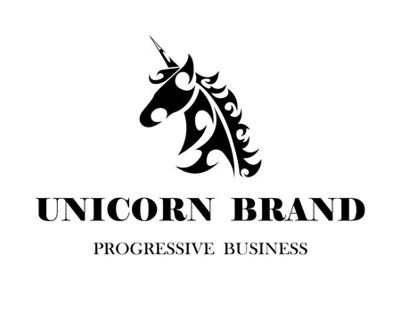 Line art vector logo of unicorn head. Suitable for use as logo.