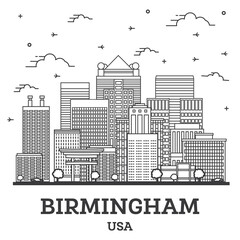Fototapeta premium Outline Birmingham Alabama USA City Skyline with Modern Buildings Isolated on White.