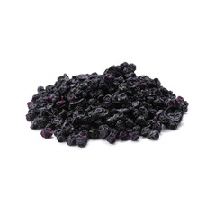 Dried blueberries. White background. Isolated. Close-up.