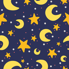 seamless pattern with stars and moon